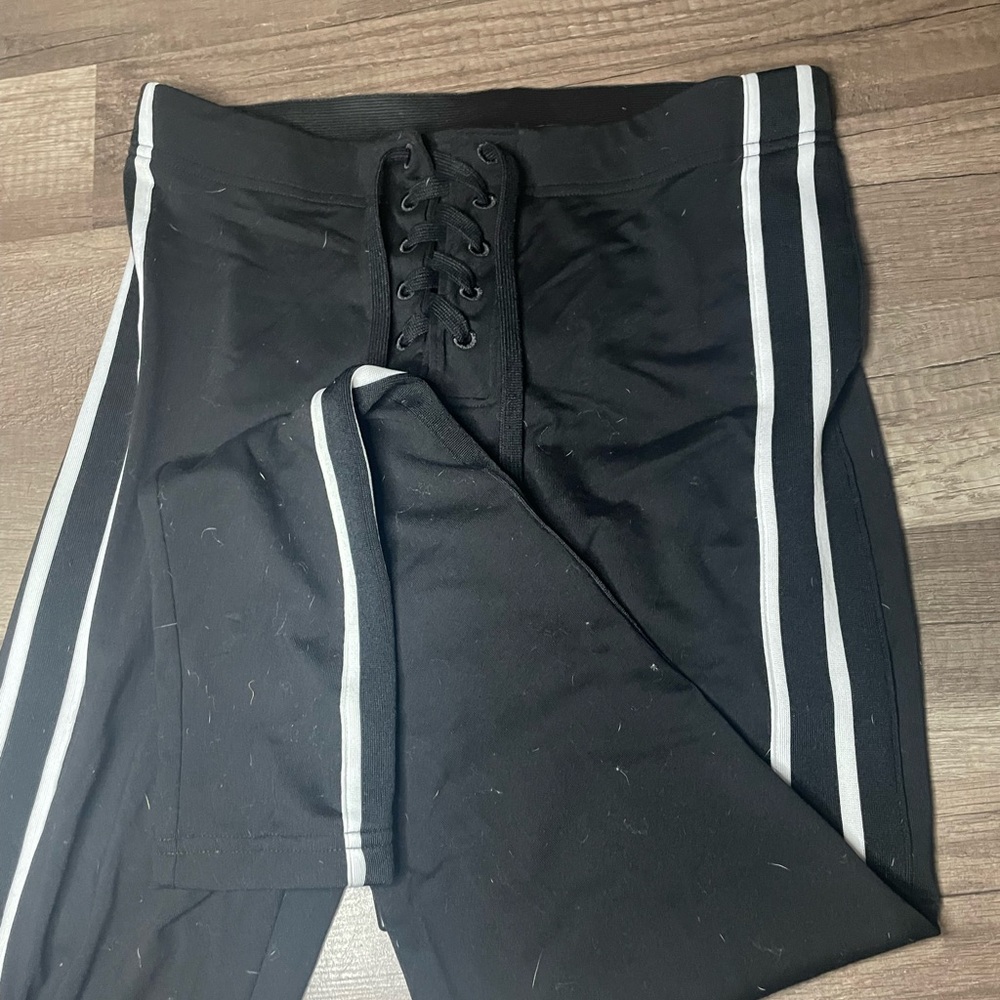 Victoria's Secret Black Leggings with White Stripes